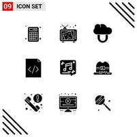 Set of 9 Commercial Solid Glyphs pack for multimedia chat paint html code Editable Vector Design Elements