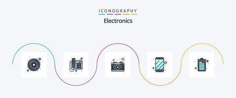 paquete de iconos de 5 planos llenos de línea electrónica que incluye electricidad. batería. fotografía. electrónico. móvil vector