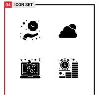 Pictogram Set of 4 Simple Solid Glyphs of clock heart time cloud love Editable Vector Design Elements