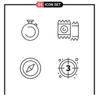 4 Universal Line Signs Symbols of camposs compass timer heart map Editable Vector Design Elements