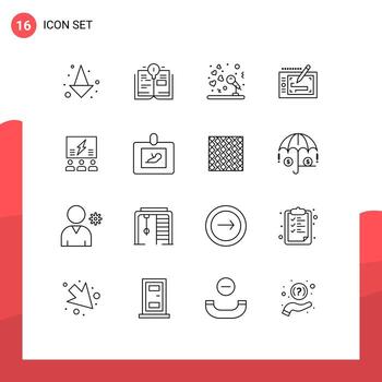 16 Universal Outlines Set for Web and Mobile Applications solution group music brainstorming presentation Editable Vector Design Elements
