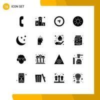 Mobile Interface Solid Glyph Set of 16 Pictograms of hand stars cursor nature sun Editable Vector Design Elements