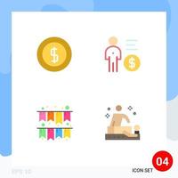 4 Universal Flat Icons Set for Web and Mobile Applications cash celebration money mind party Editable Vector Design Elements