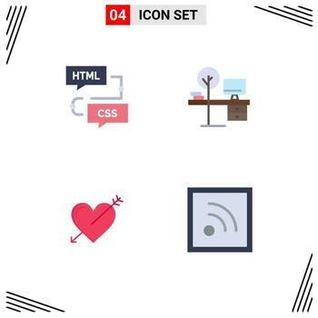 User Interface Pack of 4 Basic Flat Icons of coding table flowchart desk arrow Editable Vector Design Elements