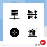 conjunto de 4 iconos modernos de la interfaz de usuario signos de símbolos para los elementos de diseño vectorial editables del carrete de ingresos del servidor del carrete de la cámara de administración vector