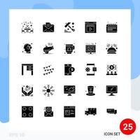 Set of 25 Commercial Solid Glyphs pack for seo movie construction interface cinema Editable Vector Design Elements