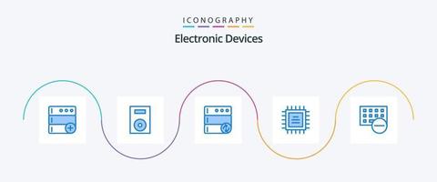 paquete de iconos azul 5 de dispositivos que incluye hardware. dispositivos. base de datos. ordenadores. conjunto de chips vector