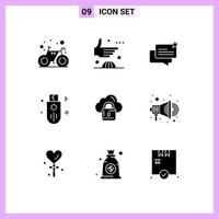 Pack of 9 creative Solid Glyphs of storage outline international memory shop Editable Vector Design Elements