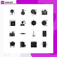 16 User Interface Solid Glyph Pack of modern Signs and Symbols of print floor globe design location Editable Vector Design Elements