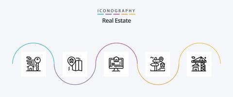 paquete de iconos de la línea 5 de bienes raíces que incluye tablero. localización . mapa. bienes vector