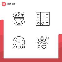 4 Universal Line Signs Symbols of cafe money ice cream binder wallclock Editable Vector Design Elements