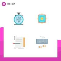 Modern Set of 4 Flat Icons and symbols such as action code nonstop report file Editable Vector Design Elements