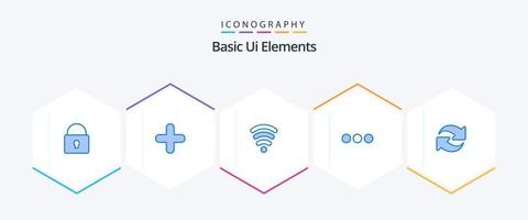 Elementos básicos de la interfaz de usuario Paquete de 25 íconos azules que incluye rotar. actualizar. Wifi. signo. charlando vector