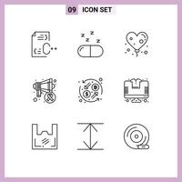 Group of 9 Modern Outlines Set for exchange currency balloon world awareness Editable Vector Design Elements