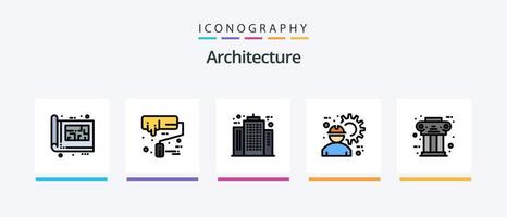 la línea de arquitectura llenó el paquete de 5 íconos que incluye el diseño. bienes raíces. madera. presentación de la propiedad. arquitecto. diseño de iconos creativos vector