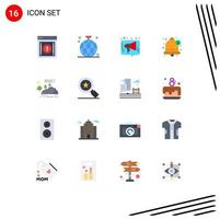 16 User Interface Flat Color Pack of modern Signs and Symbols of notification alert disco social marketing Editable Pack of Creative Vector Design Elements