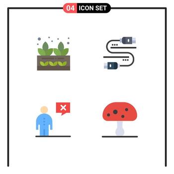 4 iconos planos universales establecidos para aplicaciones web y móviles servidor de plantas de comunicación agrícola elementos de diseño de vectores editables humanos