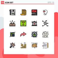 Universal Icon Symbols Group of 16 Modern Flat Color Filled Lines of drink puzzle computer mind human Editable Creative Vector Design Elements