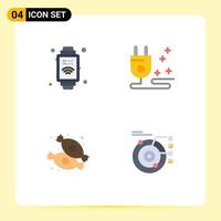 4 Universal Flat Icons Set for Web and Mobile Applications hand watch sweets plug candy model Editable Vector Design Elements