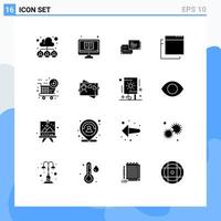 Set of 16 Vector Solid Glyphs on Grid for new item windows education apps message Editable Vector Design Elements