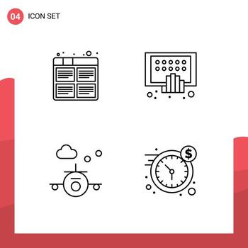 conjunto de línea de interfaz móvil de 4 pictogramas de proceso de tableta de tablero elementos de diseño de vector editable de vacaciones digitales