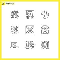 Set of 9 Modern UI Icons Symbols Signs for design summer therapy fan air Editable Vector Design Elements