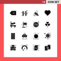 Group of 16 Solid Glyphs Signs and Symbols for flag favorite leg like heart Editable Vector Design Elements