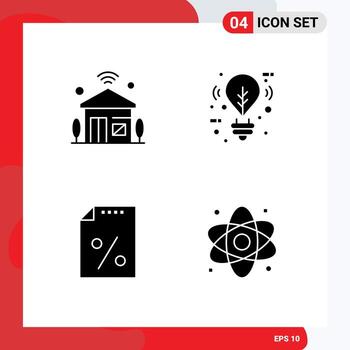 4 Solid Glyph concept for Websites Mobile and Apps house document iot eco payment Editable Vector Design Elements