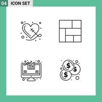 Modern Set of 4 Filledline Flat Colors and symbols such as broken growth sewing section coins Editable Vector Design Elements