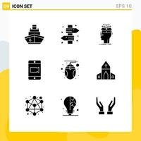 User Interface Pack of 9 Basic Solid Glyphs of camera mobile summer sharing head Editable Vector Design Elements