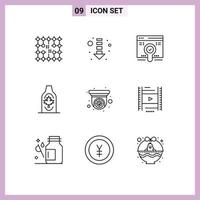 9 Universal Outline Signs Symbols of camera leaf web canada bottle Editable Vector Design Elements