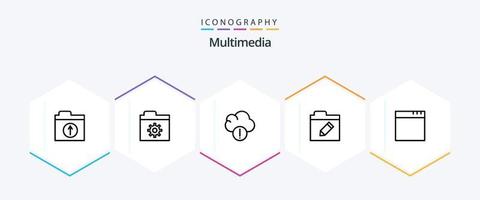 paquete de iconos multimedia de 25 líneas que incluye . datos. . aplicación vector