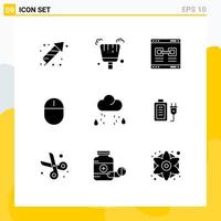 Modern Set of 9 Solid Glyphs Pictograph of mouse gadget internet devices window Editable Vector Design Elements