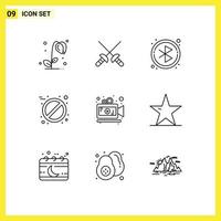 Group of 9 Outlines Signs and Symbols for leaf video circle movie tablet Editable Vector Design Elements