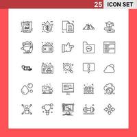 User Interface Pack of 25 Basic Lines of hill mountain ecofriendly duplicate data Editable Vector Design Elements