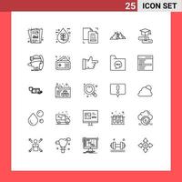 User Interface Pack of 25 Basic Lines of hill mountain ecofriendly duplicate data Editable Vector Design Elements