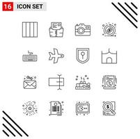 Modern Set of 16 Outlines and symbols such as hardware key capture token currency Editable Vector Design Elements