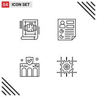 Mobile Interface Line Set of 4 Pictograms of architecture building blue print document construction Editable Vector Design Elements