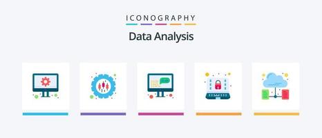 paquete de iconos de 5 planos de análisis de datos que incluye red en la nube. cerrar. administración. Internet. administración. diseño de iconos creativos vector