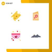 Set of 4 Vector Flat Icons on Grid for cheese underpants card invite romance Editable Vector Design Elements