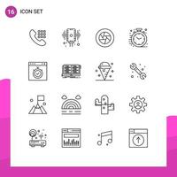 16 Universal Outlines Set for Web and Mobile Applications office business sound fast movie Editable Vector Design Elements