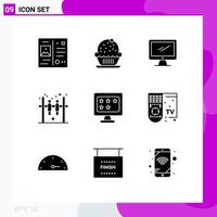 Set of 9 Commercial Solid Glyphs pack for monitor hockey computer game pc Editable Vector Design Elements