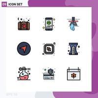 9 User Interface Filledline Flat Color Pack of modern Signs and Symbols of central map saint direction factory Editable Vector Design Elements