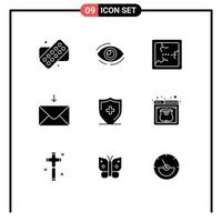 Universal Icon Symbols Group of 9 Modern Solid Glyphs of sign receive see message mirror Editable Vector Design Elements