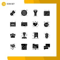 Mobile Interface Solid Glyph Set of 16 Pictograms of blocks equalizer sdk audio programming Editable Vector Design Elements