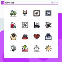 Group of 16 Flat Color Filled Lines Signs and Symbols for love socket instagram power supply energy Editable Creative Vector Design Elements