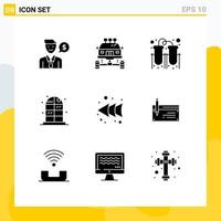 Set of 9 Commercial Solid Glyphs pack for left cabinet transport living connection Editable Vector Design Elements