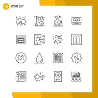 Modern Set of 16 Outlines Pictograph of seo coding oil cooking gas Editable Vector Design Elements