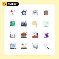16 Flat Color concept for Websites Mobile and Apps contacts shop location shopping bag Editable Pack of Creative Vector Design Elements