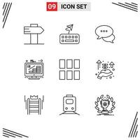 Pack of 9 Modern Outlines Signs and Symbols for Web Print Media such as image editing message management finance Editable Vector Design Elements